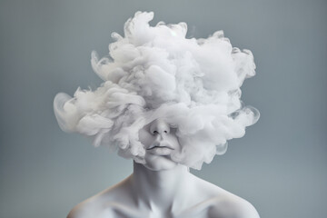 Canvas Print - Artificial intelligence image Generative ai photo sensual tender young person without face futuristic design fog cloud instead of head