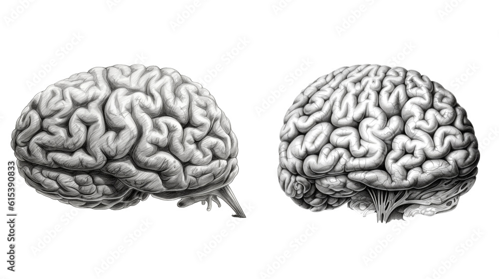 Sketch of Human brain isolated on transparent background. generative AI