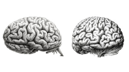 sketch of human brain isolated on transparent background. generative ai