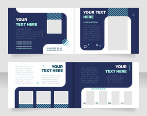 Wall Mural - Business administration course bifold brochure template design. Half fold booklet mockup set with copy space for text. Editable 2 paper page leaflets. Josefin Sans Thin, Kanit-Bold, Regular fonts used