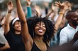 © stickerside - music, celebration and concert with black woman in crowd for party, relax or happy to rock, created with generative ai