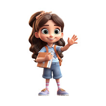 Cute Cartoon Girl Student Character On Transparent Background. Generative AI
