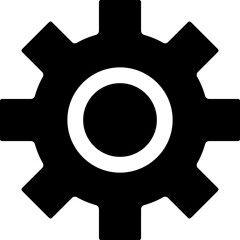 Wall Mural - Cogwheel black glyph icon. Technology and settings. Business development. Equipment and maintenance. Silhouette symbol on white space. Solid pictogram. Vector isolated illustration