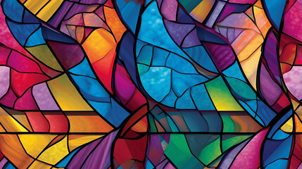 Wall Mural - Seamless pattern background of colorful stained glass windows with vibrant color palette