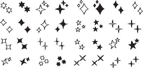Wall Mural - シンプルな星・キラキラのアイコンセット　黒　　simple shining icon set