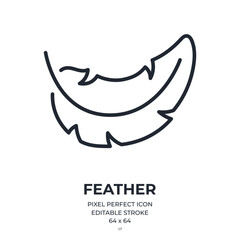 Wall Mural - falling feather editable stroke outline icon isolated on white background flat vector illustration. 