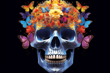 Poster - A popular image presents a dreamlike fusion of a butterfly and a skull. Generative AI technology
