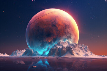 Poster - dreamlike depiction of a planet, with geometric shapes and ethereal gradients, evoking a sense of otherworldly beauty and enchantment. Generative AI technology