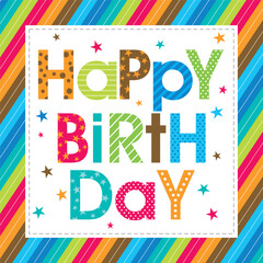 Wall Mural - happy birthday with colorful text and stripes