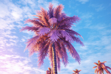 Poster - A pastel-colored Palm tree with a majestic mane, rendered in soft hues of pink, purple, and blue, exuding a serene and regal presence. Generative AI technology