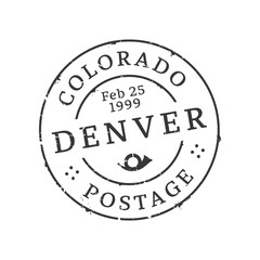 Wall Mural - Denver postage and postal stamp. USA Colorado state postage ink stamp, mail and parcel delivery service Denver city retro vector imprint or letter departure country or United States region postmark