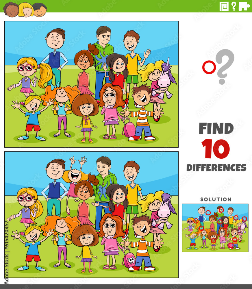 differences activity with cartoon children characters group Stock ...