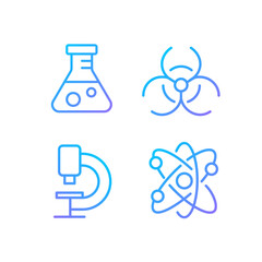 Poster - Laboratory research pixel perfect gradient linear vector icons set. Medical lab equipment. Chemical experiment. Thin line contour symbol designs bundle. Isolated outline illustrations collection