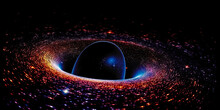 Stunning Holographic Black Hole Rotating In Vast Starry Universe, Evoking Wonder And Showcasing Cutting-edge Astrophysics Research. Ideal For Educational Platforms & Documentaries. Generative AI