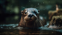 Giant River Otters In Freshwater Environments. Generative AI