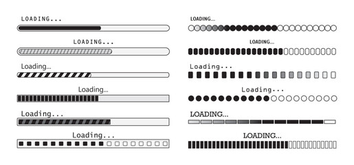 Icon set of loading bar progress, loading bar progress icons, load sign vector illustration. System software update and upgrade concept load sign . Vector illusration EPS 10, 