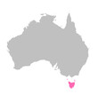 Vector map of the state of Tasmania highlighted highlighted in bright pink on a map of Australia.
