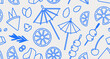 Seamless pattern of cocktail garnishes. Line art, retro. Vector illustration for bars, cafes, and restaurants.