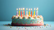 colorful birthday cake with candles created with Generative AI