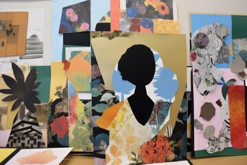 Wall Mural - projects using cutouts, silhouettes, and other shapes to create collage designs, created with genera