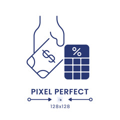 Sticker - Payroll tax black solid desktop icon. Employee deductions. Salary expenses. Pixel perfect 128x128, outline 2px. Silhouette symbol on white space. Glyph pictogram. Isolated vector image