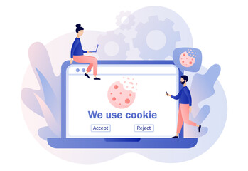 Wall Mural - we use cookies policy notification pop up on laptop screen. protection of personal information cooki