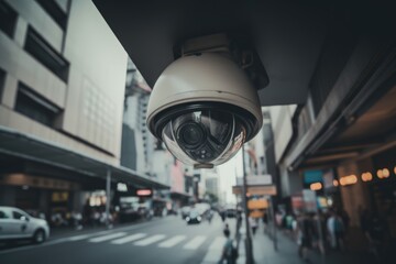 Sticker - security camera, with view of a busy street, capturing the daily hustle and bustle, created with generative ai