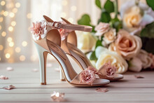 Luxury Glamour Woman`s Sandals. Super Photo Realistic Background, Generative Ai Illustration.