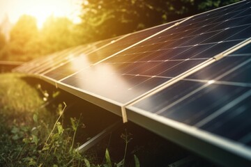 Canvas Print - close-up of solar panels, with rays of sunlight shining down, created with generative ai