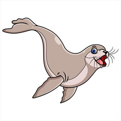 Wall Mural - Cartoon seal swimming on white background