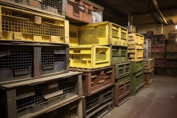 Canvas Print - orderly row of storage crates in a warehouse, created with generative ai