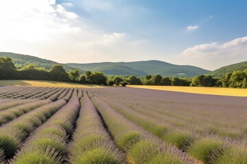 Wall Mural - lavender field in the sun, with a view of the rolling hills, created with generative ai