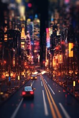 Poster - blurred city lights at night for bokeh effect, created with generative ai