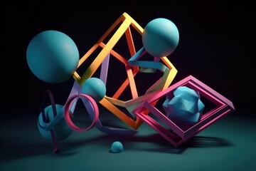 Wall Mural - 3d geometric objects and shapes in motion, interacting with each other, created with generative ai