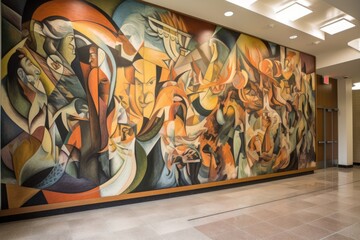 Wall Mural - cubist-inspired mural, depicting disparate images and objects in a single scene, created with genera
