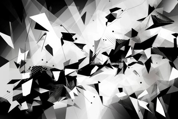 Wall Mural - abstract black and white design with fragmented shapes, created with generative ai