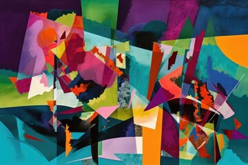Wall Mural - abstract composition of deconstructed and fragmented shapes, with vibrant colors and vivid contrasts