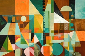 Wall Mural - abstract artwork that combines geometric shapes, organic textures and colors, created with generativ