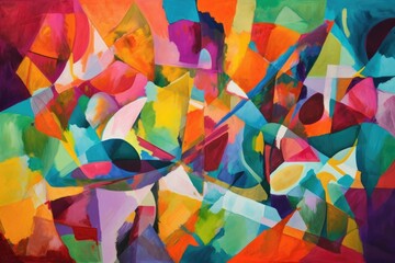 Wall Mural - abstract painting of fragmented shapes in bold and vibrant colors, created with generative ai