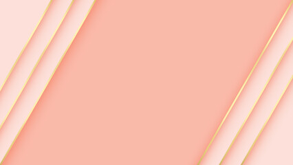 Abstract gradient pink peach and gold straight line background in paper cut,3d origami style. Luxury design for banner, presentation, poster, card, vector illustration.