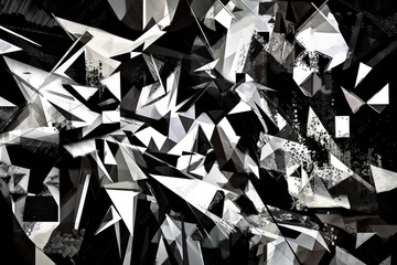 Wall Mural - abstract pattern of deconstructed and fragmented shapes in black and white, created with generative 