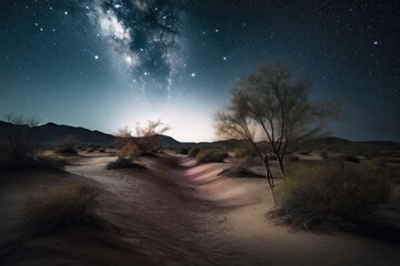Canvas Print - desert, with view of the night sky, and stars visible above, created with generative ai
