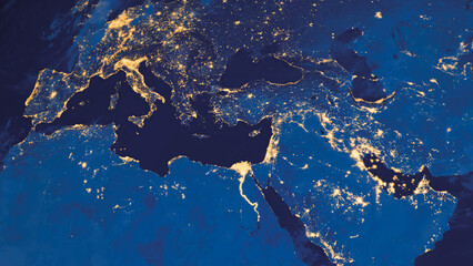 Wall Mural - earth photo at night, world map. satellite photo. city lights of europe. elements of this image furn