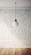 White brick wall with a lamp on the background of stone tiles. Generative AI