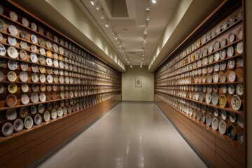 Wall Mural - entire wall of pottery and ceramic art in gallery or museum setting, created with generative ai