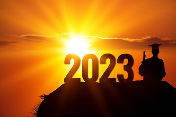 Wall Mural - Silhouette of Graduation person and 2023 numbers