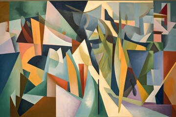 Wall Mural - cubism-inspired artwork consisting of a number of geometric shapes in various shades, created with g