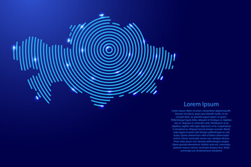 Wall Mural - Kazakhstan, map from futuristic concentric blue circles and glowing stars for banner, poster, greeting card