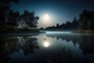 Wall Mural - full moon, with stars shining in the night sky, created with generative ai
