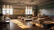 © BraveSpirit - A classroom with a blackboard and desks. Generative AI